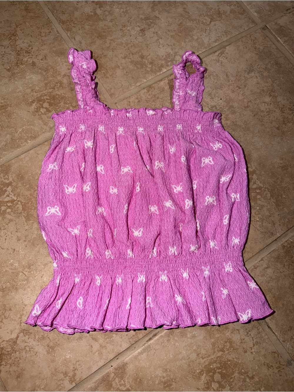 Old Navy Pink Butterfly Ruffled Tank